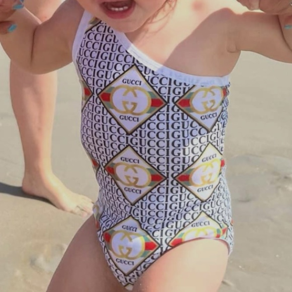 Fancy Schmancy Baby Designer Inspired Swimsuit Swim Tarzan One Shoulder White 3T